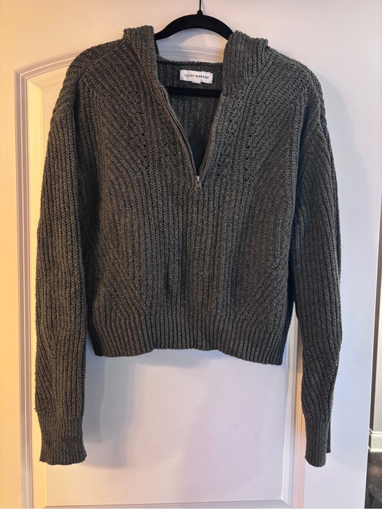 Lucky Brand Sweaters - Lucky Brand Olive Half-Zip Hooded Chunky Knit Sweater